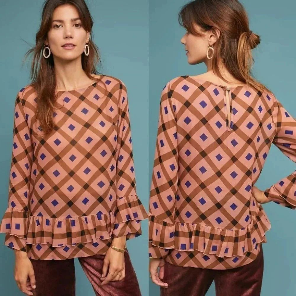 Anthropologie Ottod'Ame Diamond-Printed Swing Top Size US 6